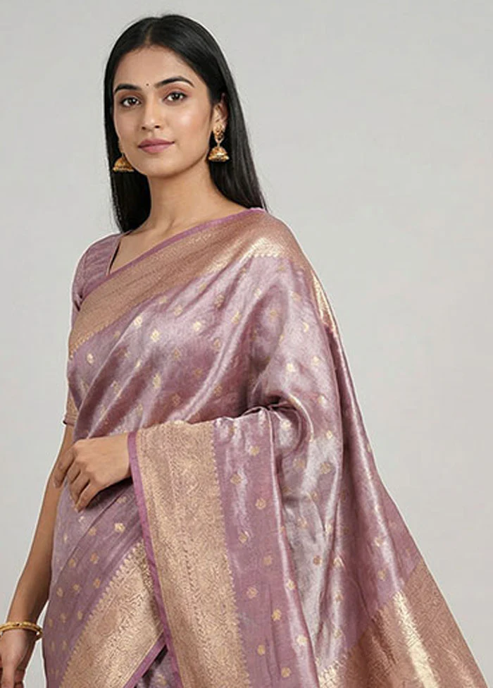 Purple Tissue Silk Saree With Blouse Piece - Image 2