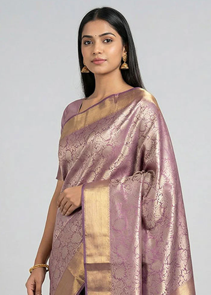 Purple Tissue Silk Saree With Blouse Piece - Image 2