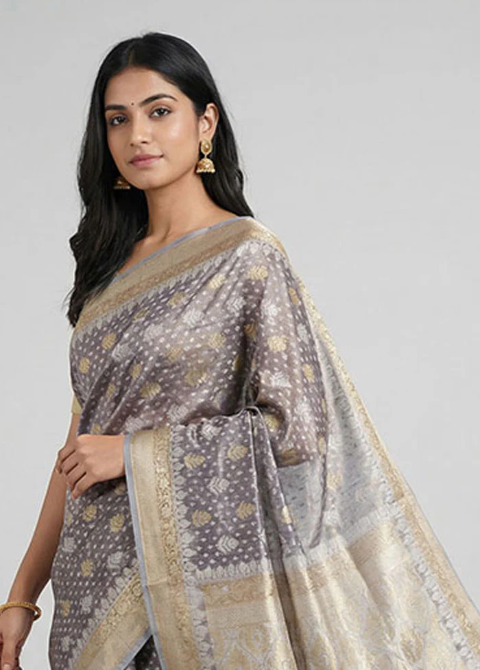 Purple Tissue Silk Saree With Blouse Piece - Image 2