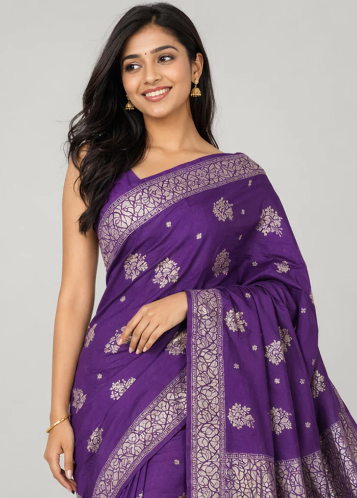 Purple Tissue Silk Saree With Blouse Piece - Image 2