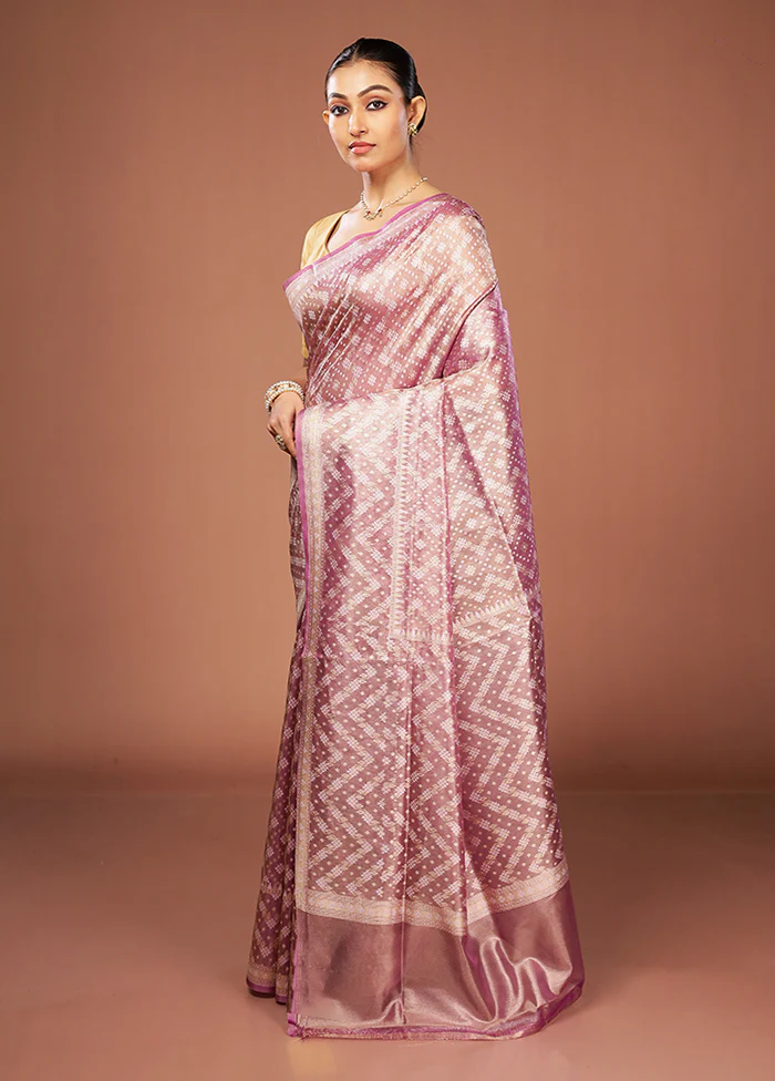 Purple Tissue Silk Saree With Blouse Piece - Image 4