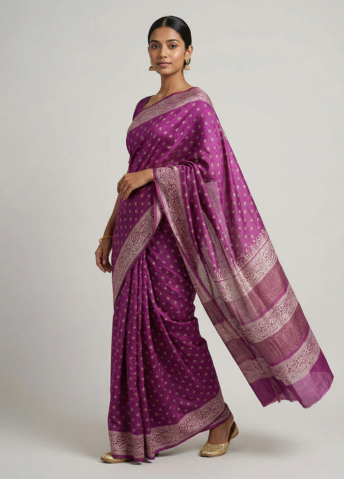 Purple Tussar Silk Saree With Blouse Piece