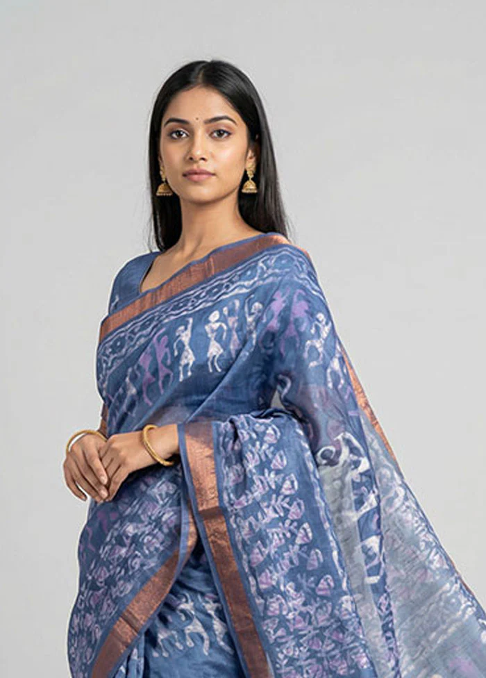 Purple Tussar Silk Saree With Blouse Piece - Image 2