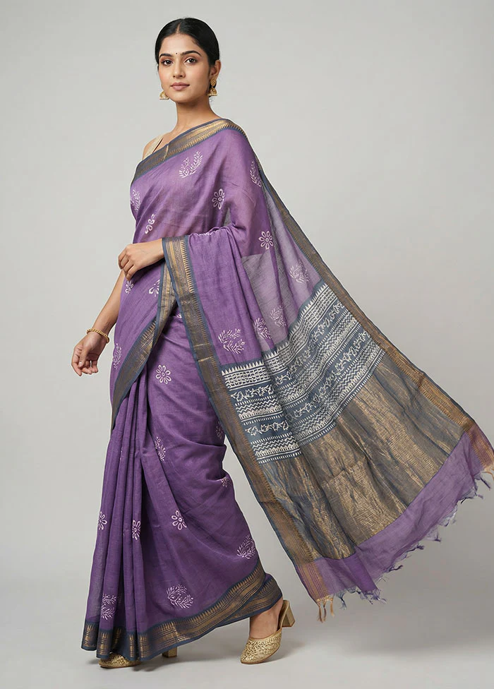 Purple Tussar Silk Saree With Blouse Piece