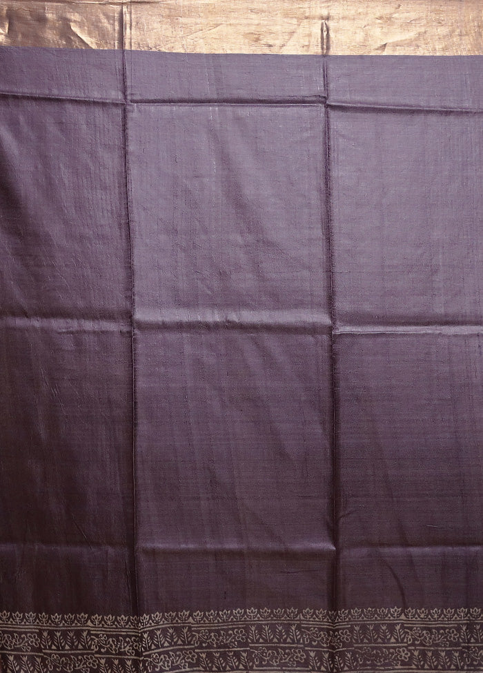 Purple Tussar Silk Saree With Blouse Piece - Image 5