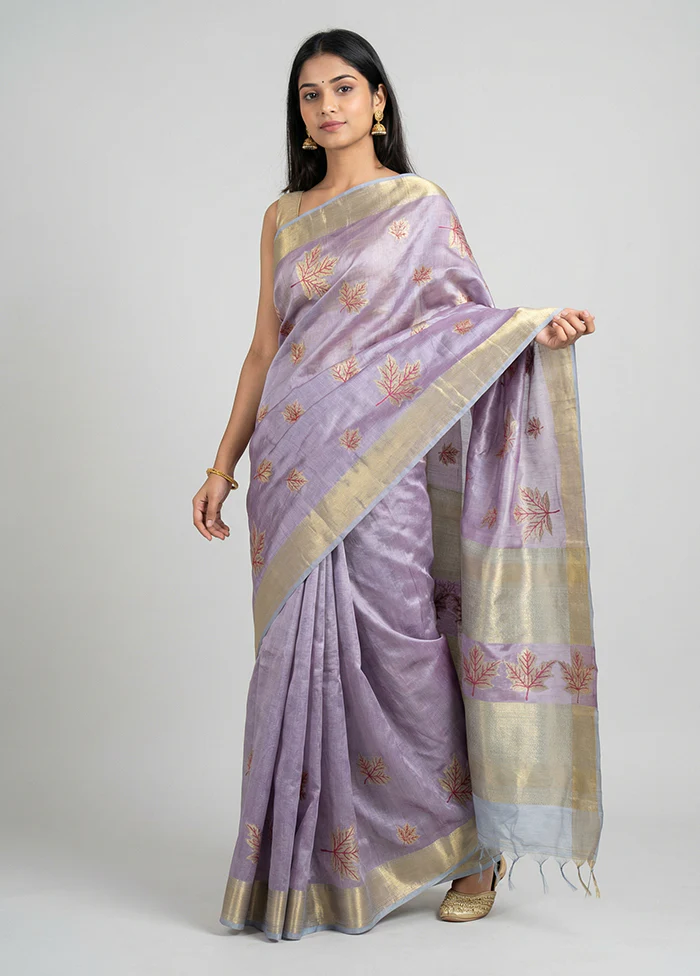 Purple Tussar Silk Saree With Blouse Piece