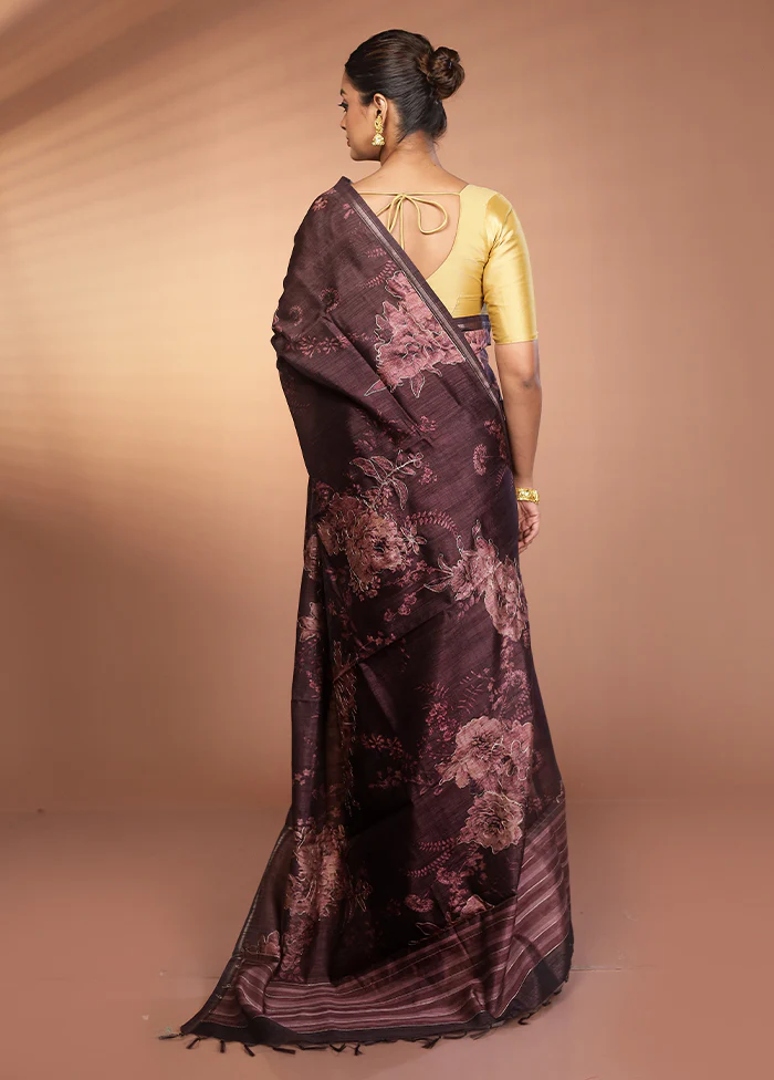 Purple Tussar Silk Saree With Blouse Piece - Image 3