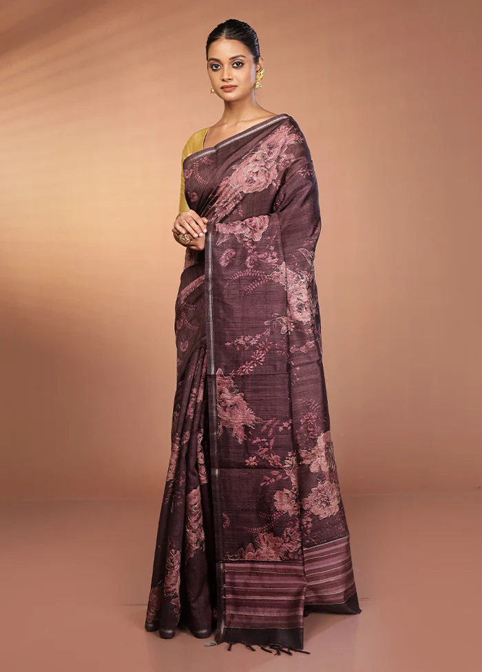 Purple Tussar Silk Saree With Blouse Piece - Image 4