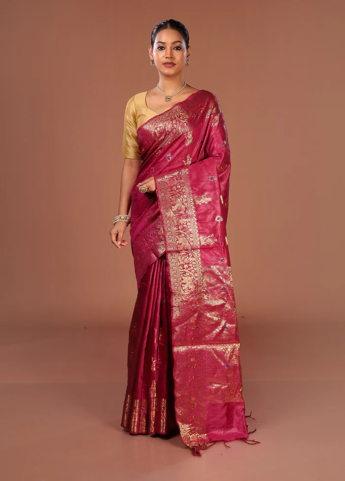 Purple Tussar Silk Saree With Blouse Piece - Image 2