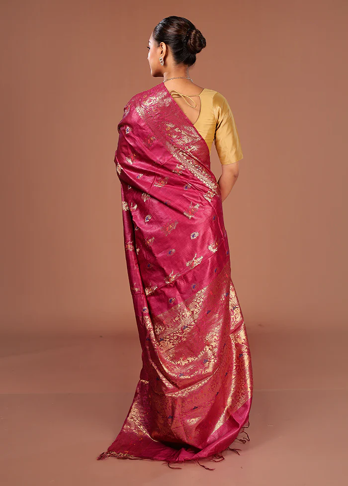 Purple Tussar Silk Saree With Blouse Piece - Image 3