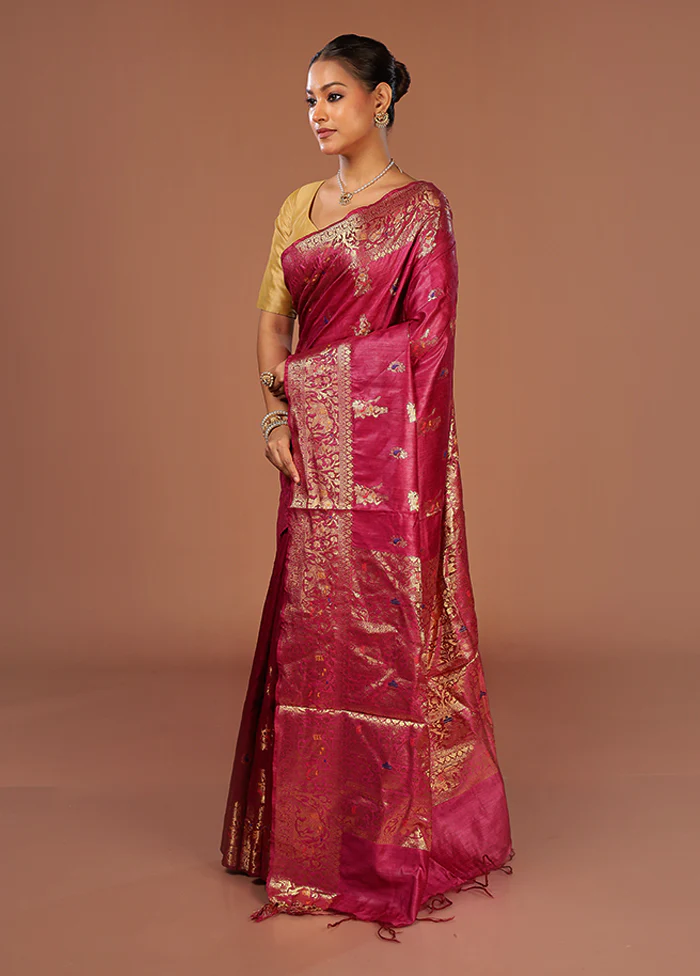 Purple Tussar Silk Saree With Blouse Piece - Image 4