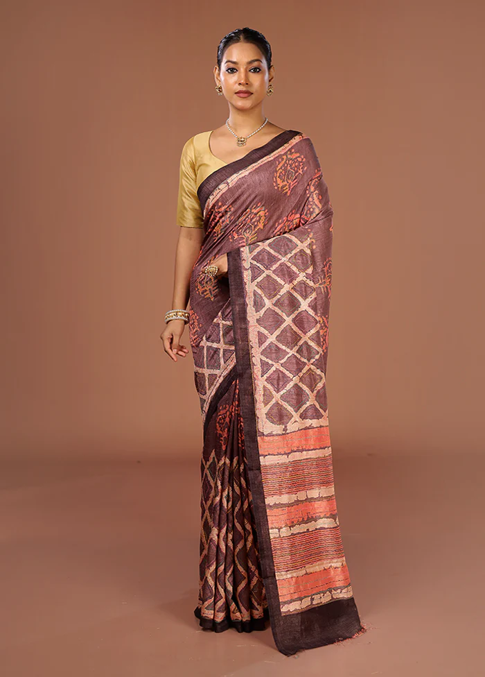 Purple Tussar Silk Saree With Blouse Piece - Image 2