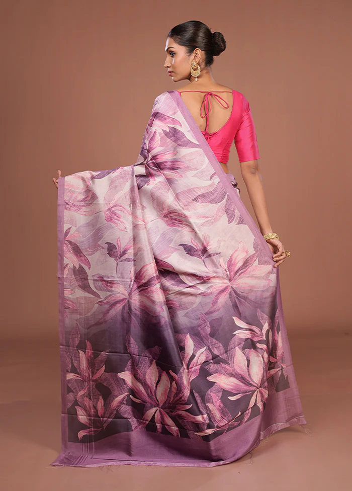 Purple Tussar Silk Saree With Blouse Piece - Image 3