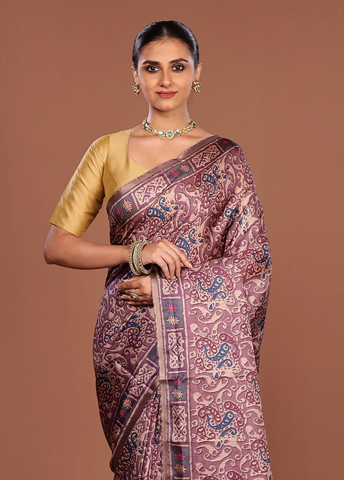 Purple Tussar Silk Saree With Blouse Piece
