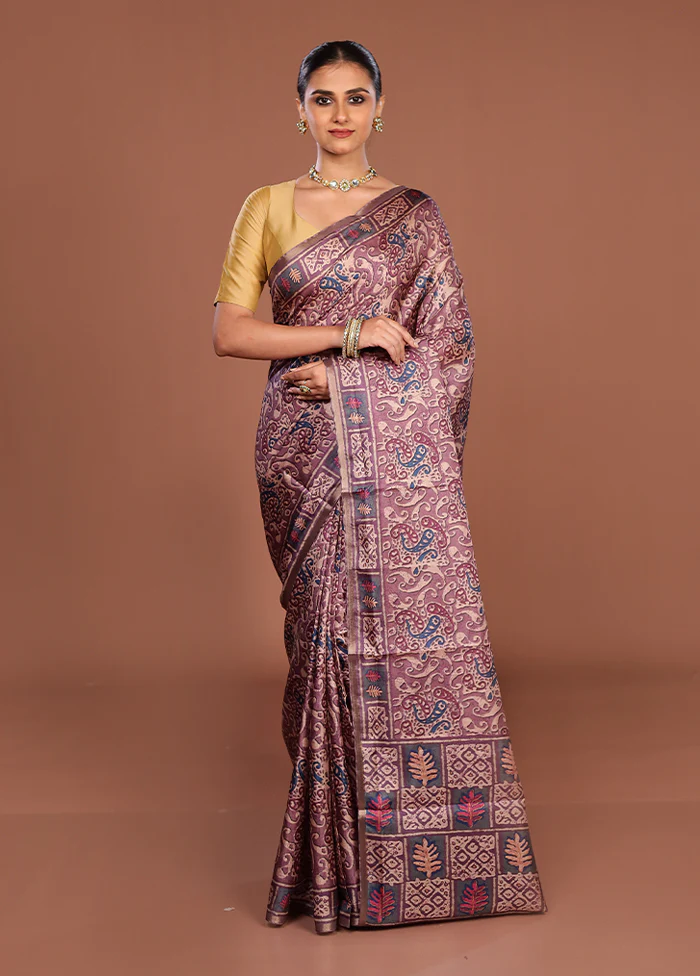 Purple Tussar Silk Saree With Blouse Piece - Image 2