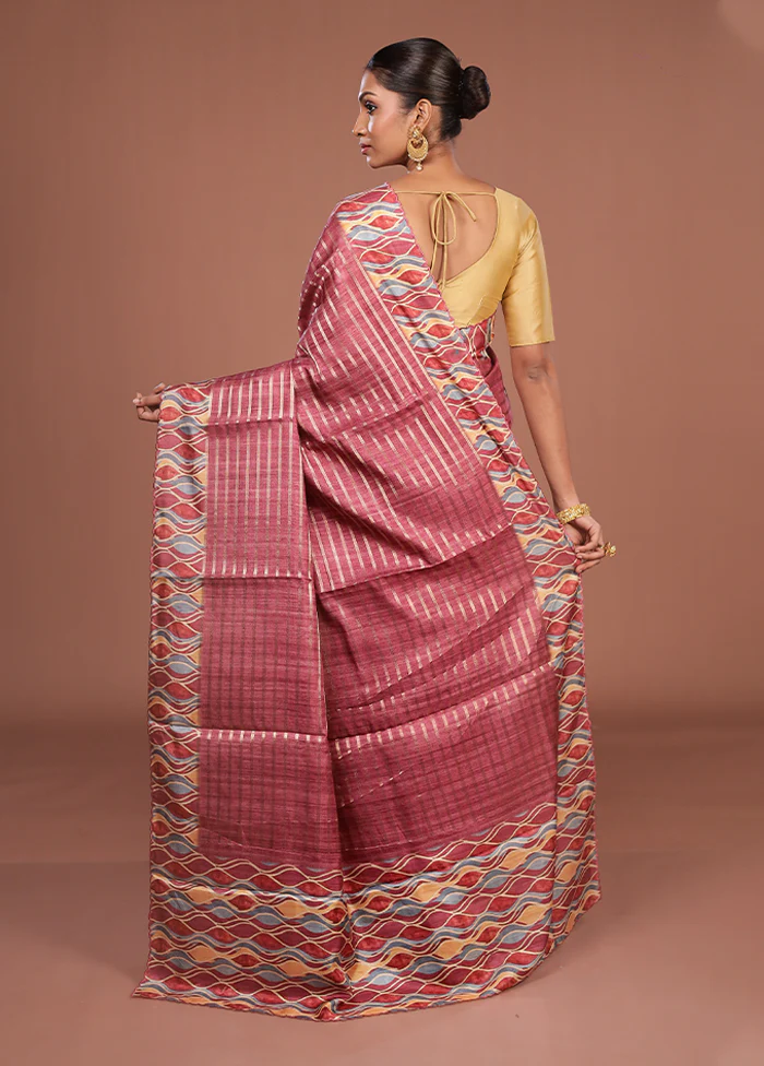 Purple Tussar Silk Saree With Blouse Piece - Image 3