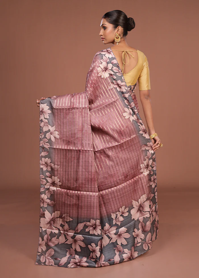 Purple Tussar Silk Saree With Blouse Piece - Image 3