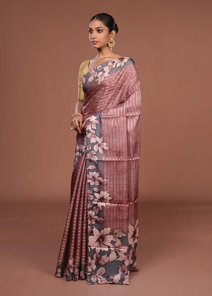 Purple Tussar Silk Saree With Blouse Piece - Image 4