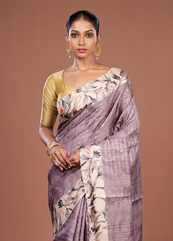 Purple Tussar Silk Saree With Blouse Piece