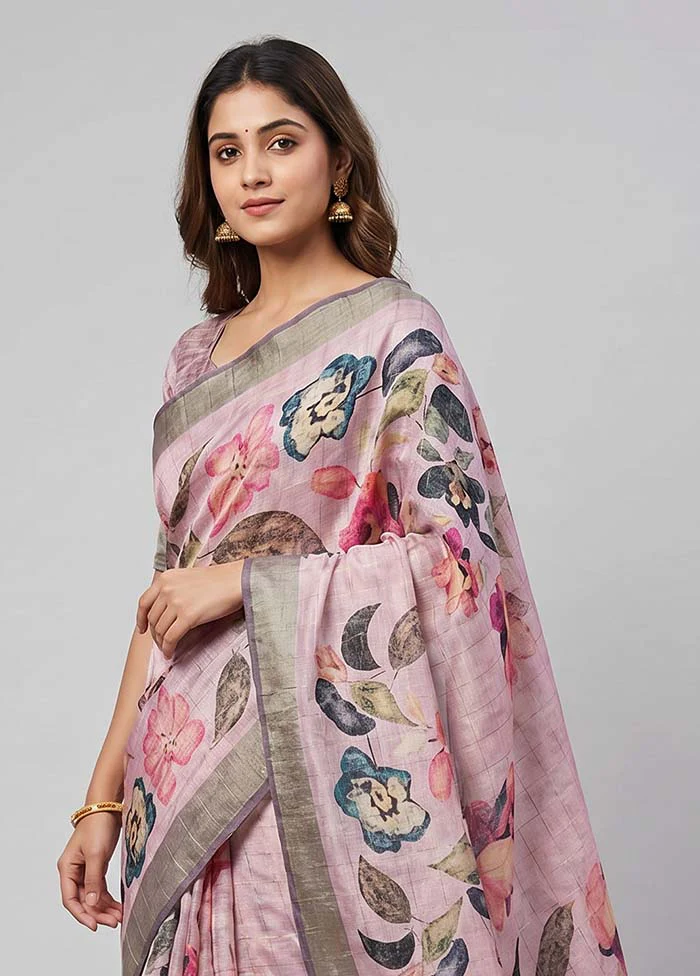Purple Tussar Silk Saree With Blouse Piece - Image 2