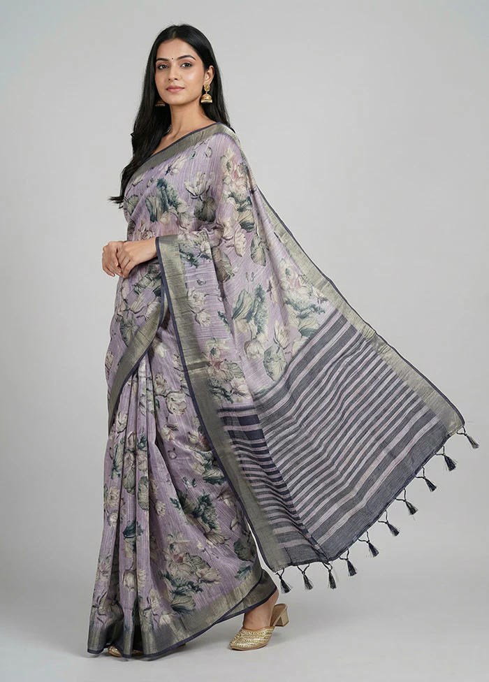 Purple Tussar Silk Saree With Blouse Piece