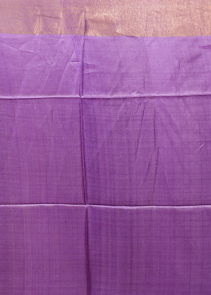 Purple Tussar Silk Saree With Blouse Piece - Image 5