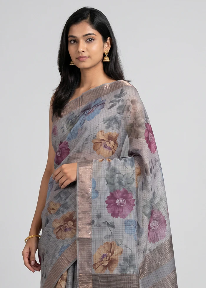 Purple Tussar Silk Saree With Blouse Piece - Image 2