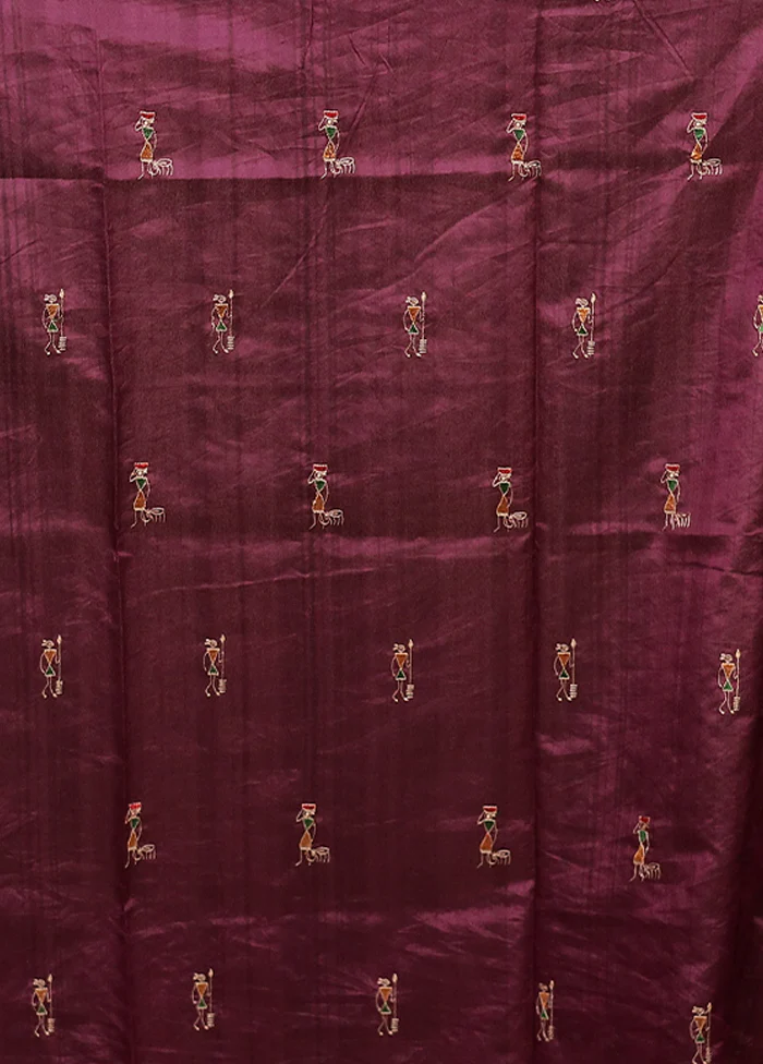 Purple Tussar Silk Saree With Blouse Piece - Image 5