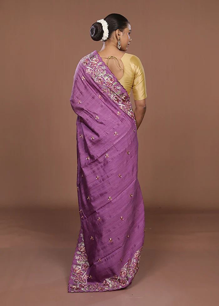 Purple Tussar Silk Saree With Blouse Piece - Image 3