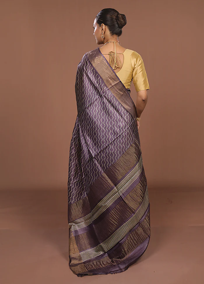 Purple Tussar Silk Saree With Blouse Piece - Image 3