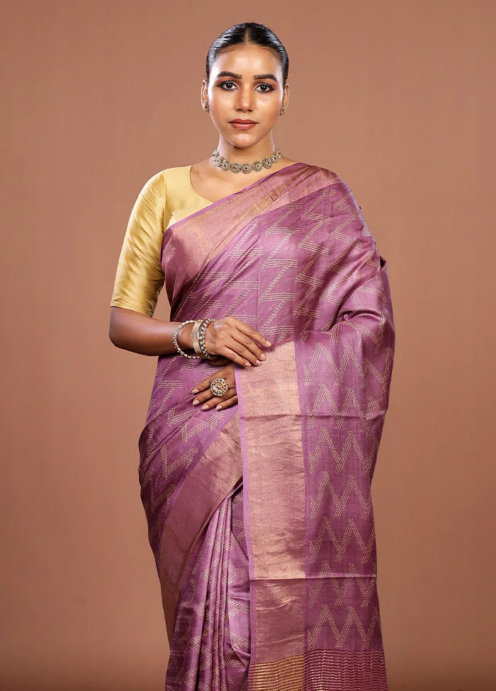 Purple Tussar Silk Saree With Blouse Piece