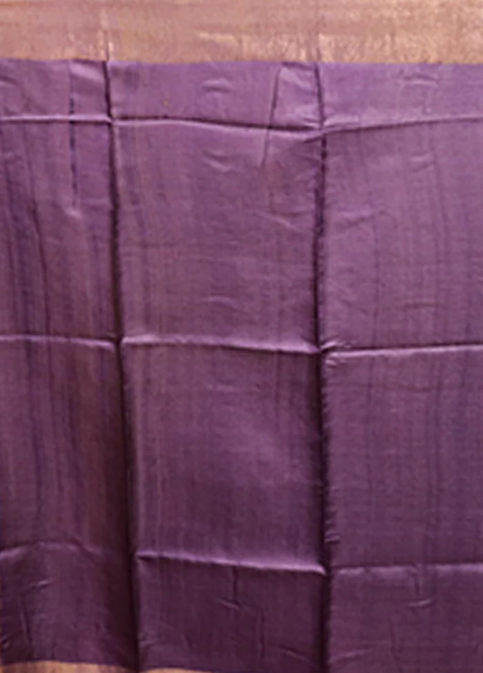 Purple Tussar Silk Saree With Blouse Piece - Image 5