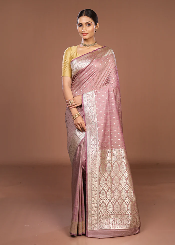 Purple Tussar Silk Saree With Blouse Piece - Image 2