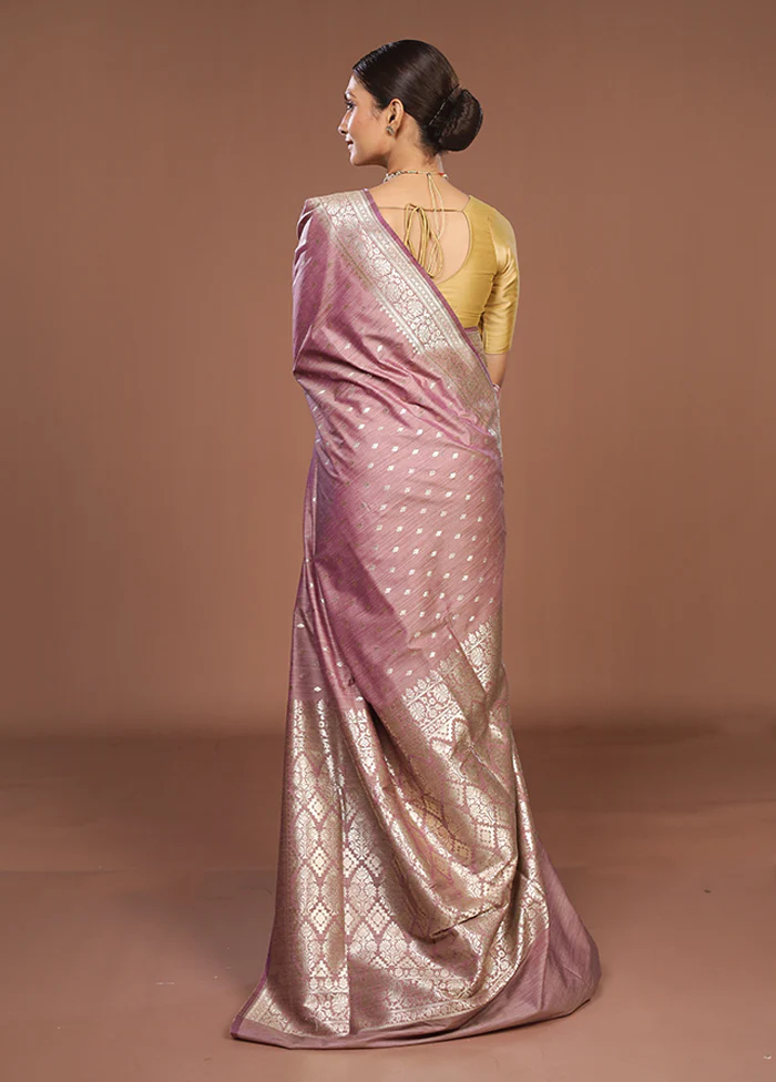 Purple Tussar Silk Saree With Blouse Piece - Image 3