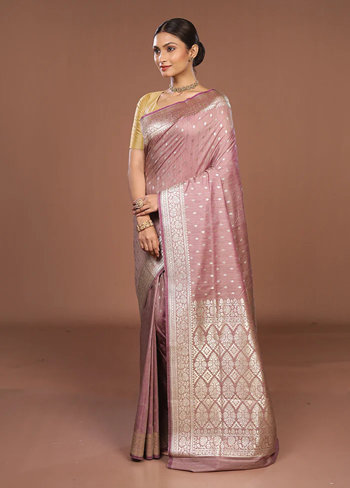 Purple Tussar Silk Saree With Blouse Piece - Image 4