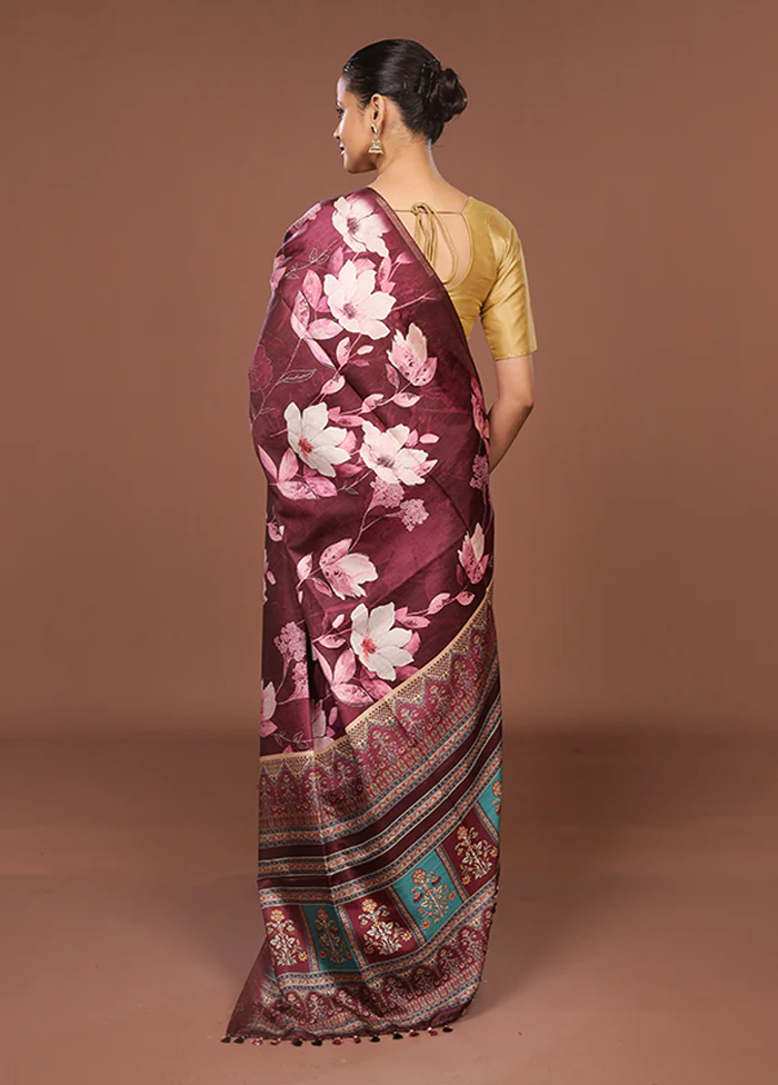 Purple Tussar Silk Saree With Blouse Piece - Image 3