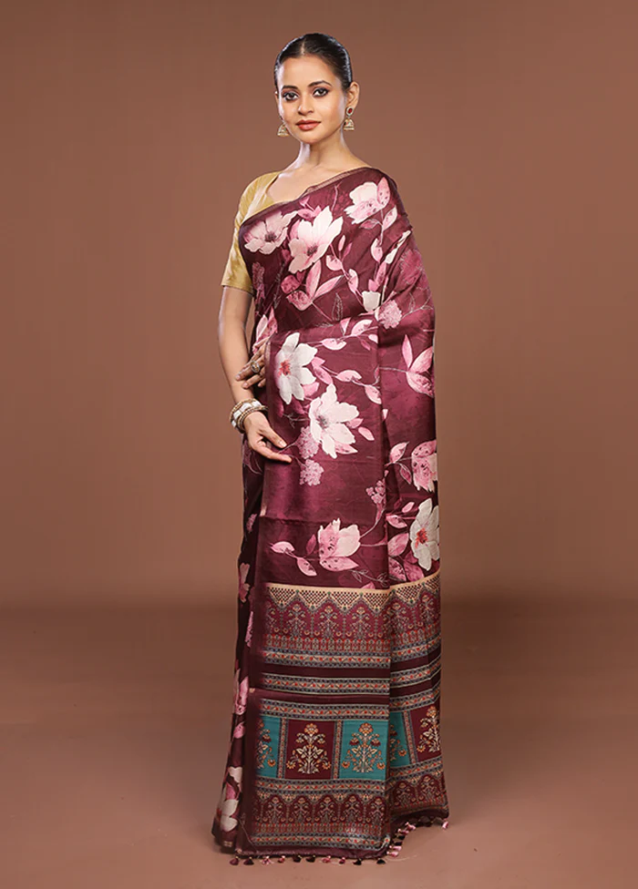 Purple Tussar Silk Saree With Blouse Piece - Image 4