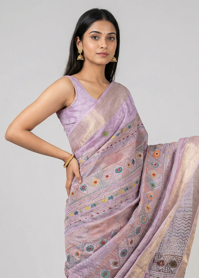 Purple Tussar Silk Saree With Blouse Piece - Image 2