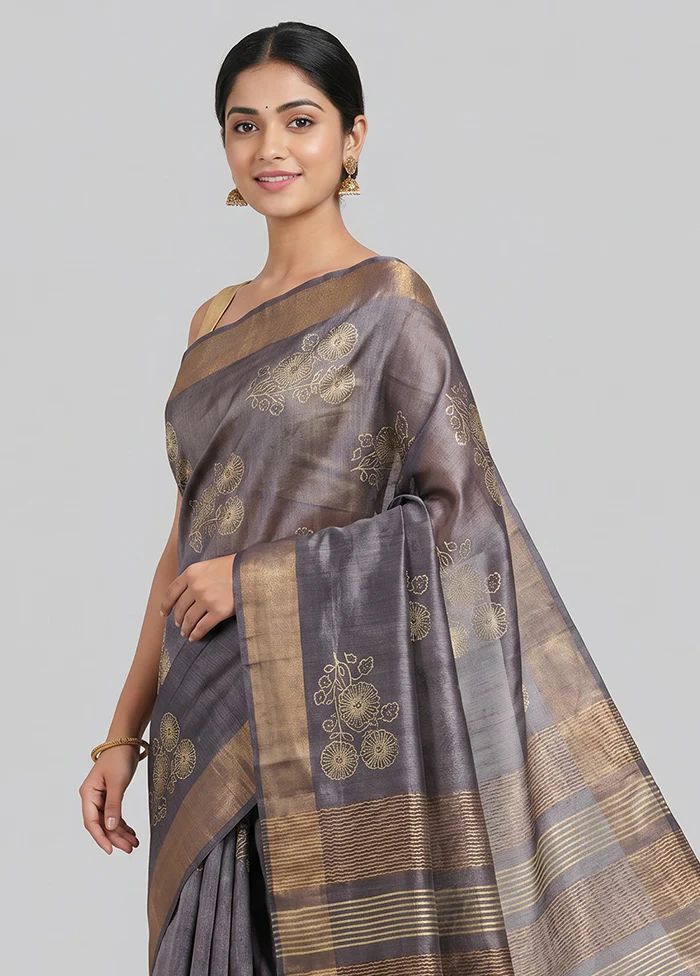 Purple Tussar Silk Saree With Blouse Piece - Image 2