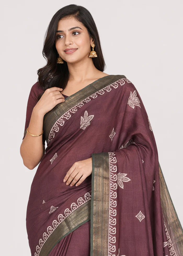 Purple Tussar Silk Saree With Blouse Piece - Image 2