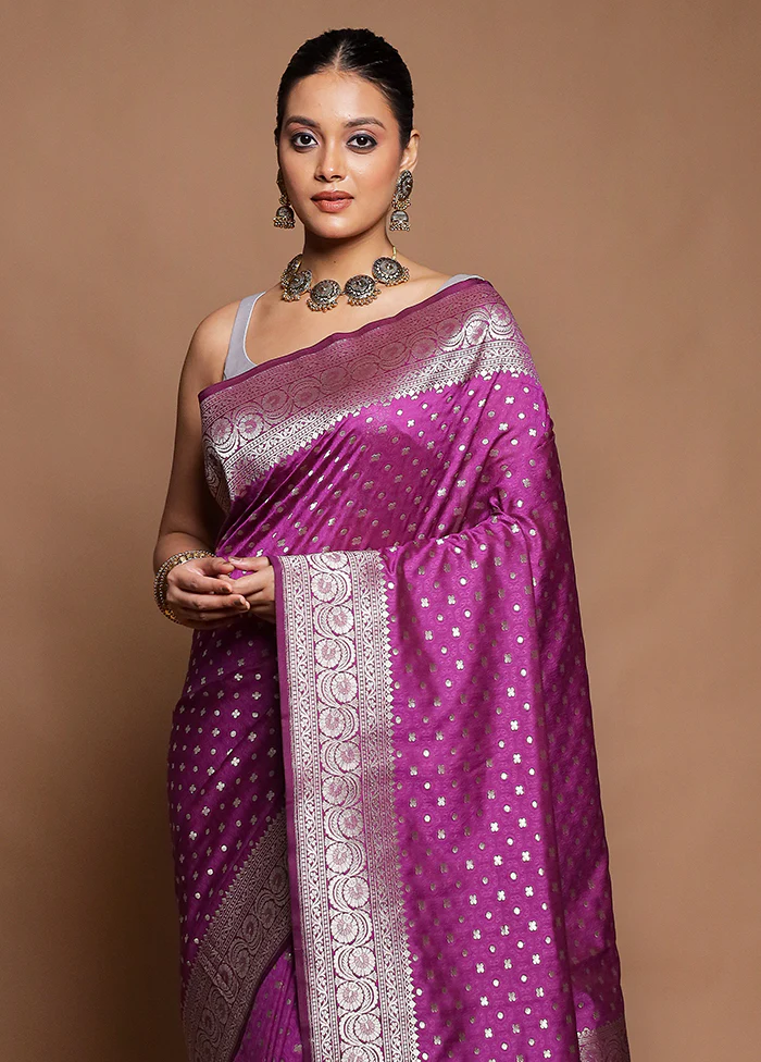 Purple Uppada Silk Saree With Blouse Piece - Image 2