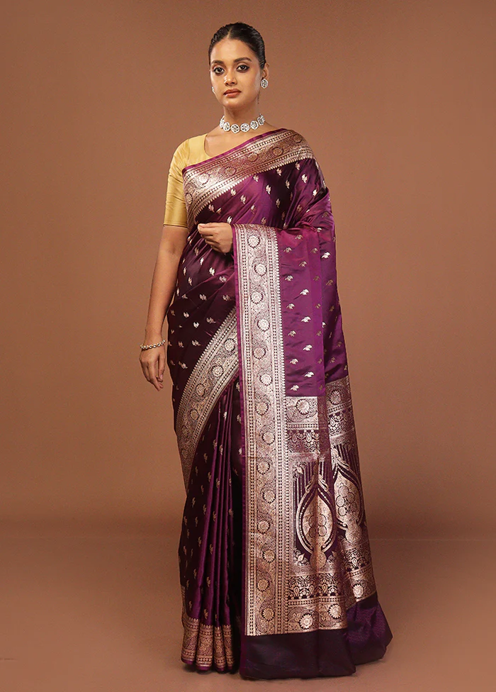 Purple Uppada Silk Saree With Blouse Piece - Image 2