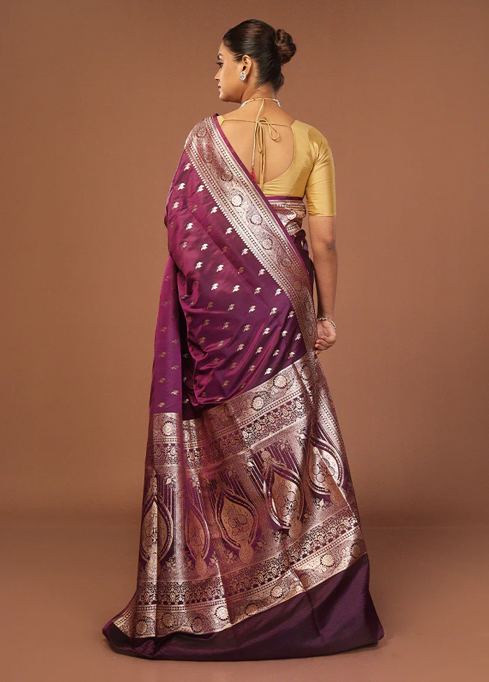 Purple Uppada Silk Saree With Blouse Piece - Image 3