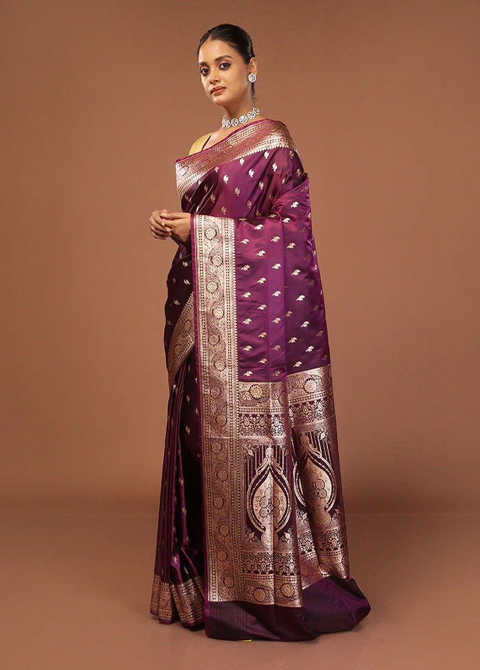 Purple Uppada Silk Saree With Blouse Piece - Image 4