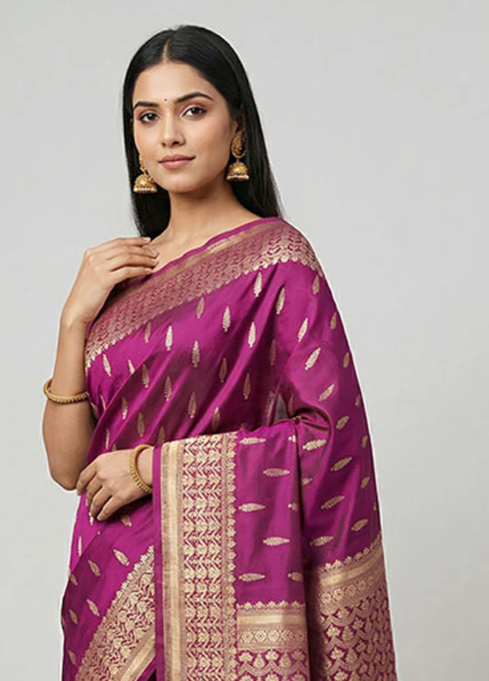 Purple Uppada Silk Saree With Blouse Piece - Image 2
