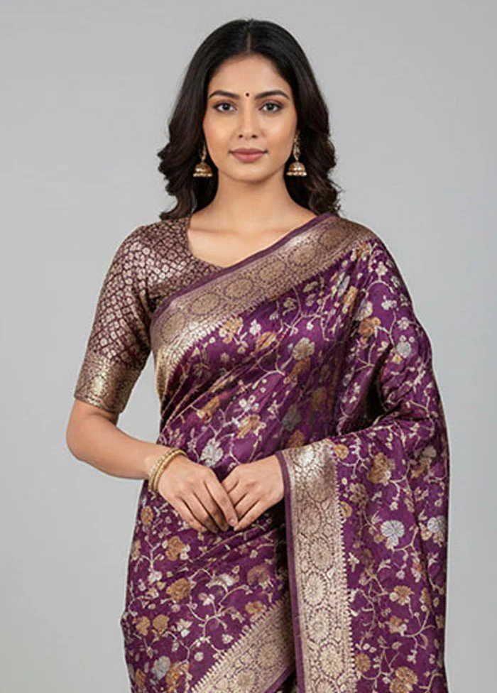 Purple Uppada Silk Saree With Blouse Piece - Image 2