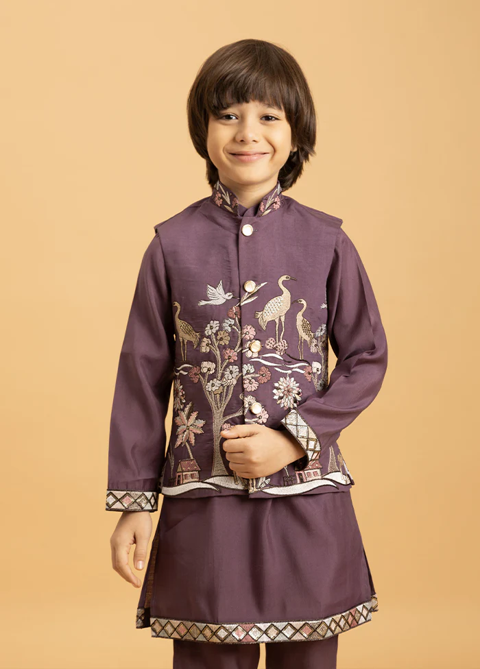 Purple Viscose Kurta & Pajama Set - Image 2