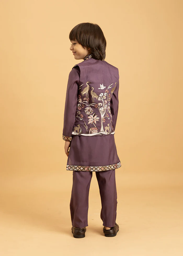 Purple Viscose Kurta & Pajama Set - Image 3