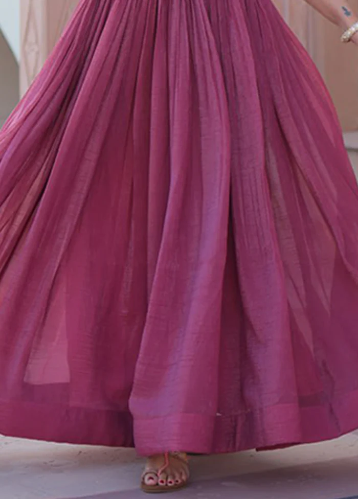 Purple Woven Work Cotton Gown - Image 3