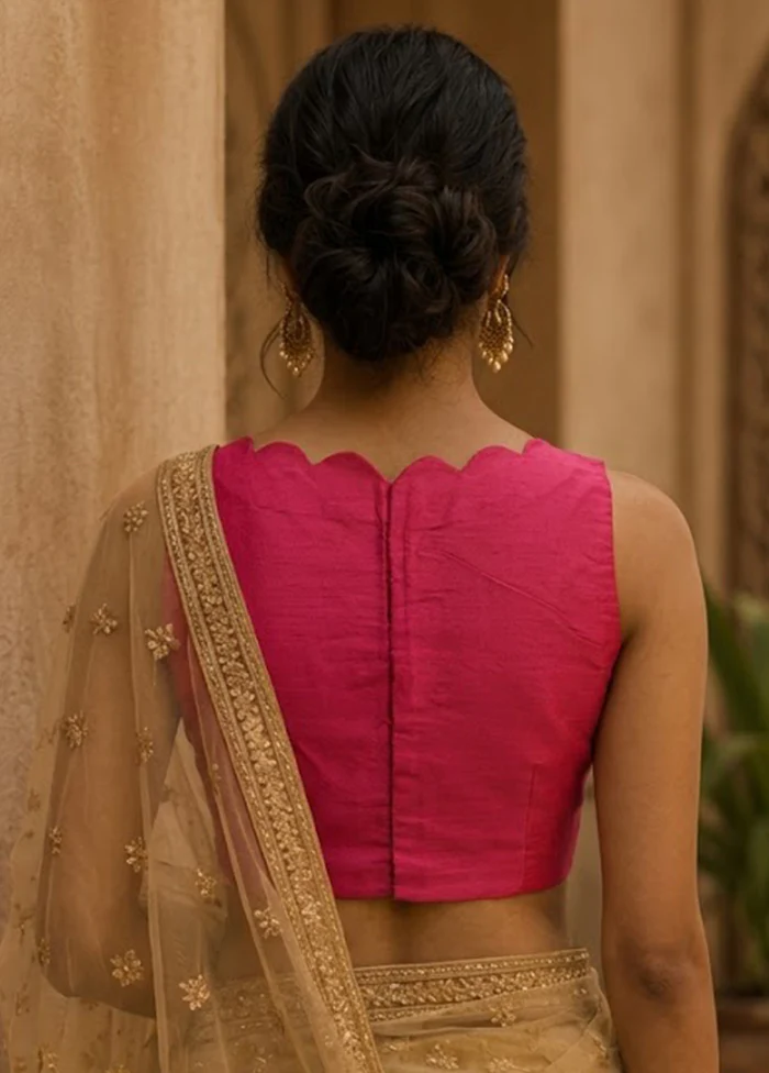 Rani Pink Boat Neck Designer Blouse - Image 2